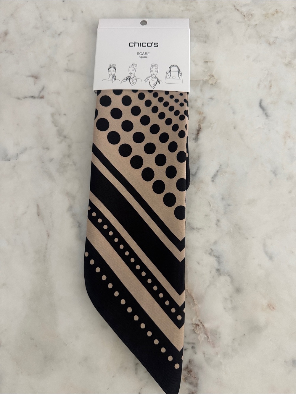 Chico's Black and Tan Polka Dot & Stripe Scarf Tie - Picture 2 of 3